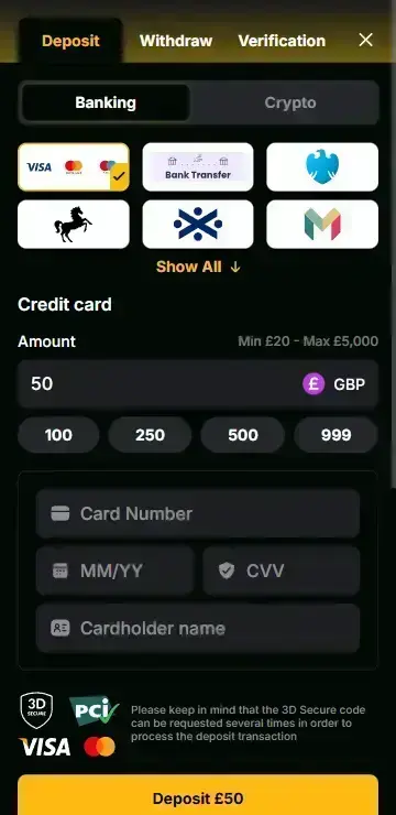 Deposit interface showing PayPal, Visa, Apple Pay and crypto for Das xBoot casino